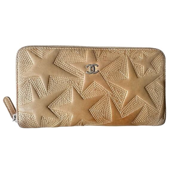 CHANEL Star Embossed Lambskin Zip Around Long Wallet - Picture 1 of 16